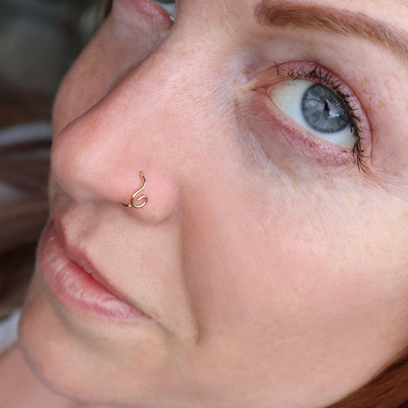 Red Opal Nose Ring With 14K Gold - High Quality Nose Rings