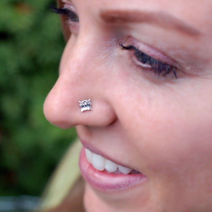 little silver owl nose stud