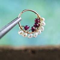 Garnet and Pearl Gold Nose Ring