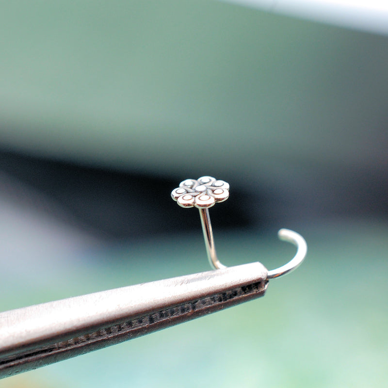 Paisley Sterling Silver Nose Stud Silver Flower Nose Stud Rock