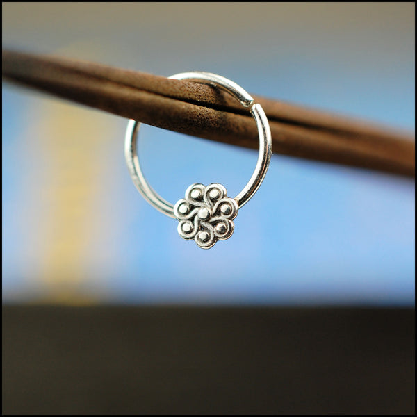 dainty flower septum ring in sterling silver