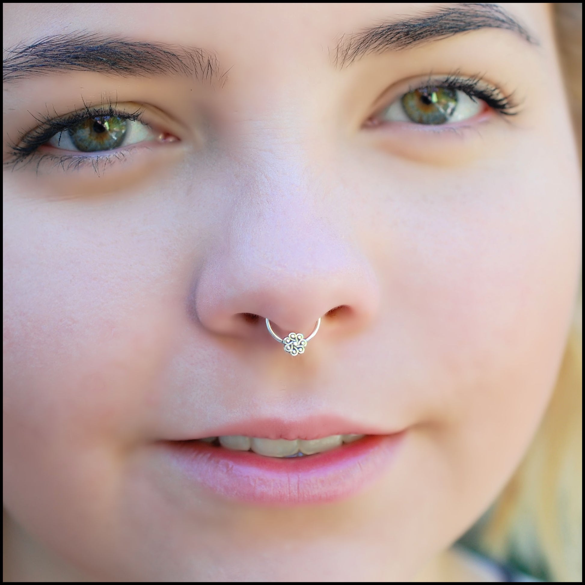 dainty flower septum jewelry in sterling silver