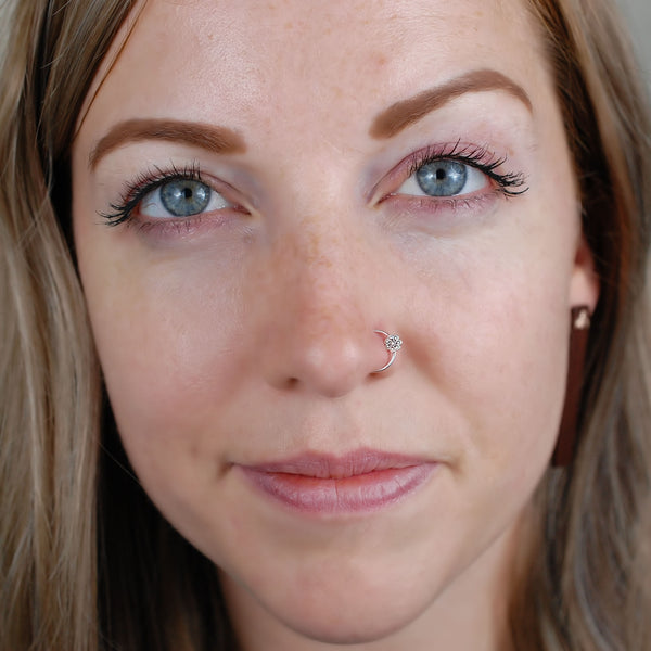 dainty flower silver nose ring