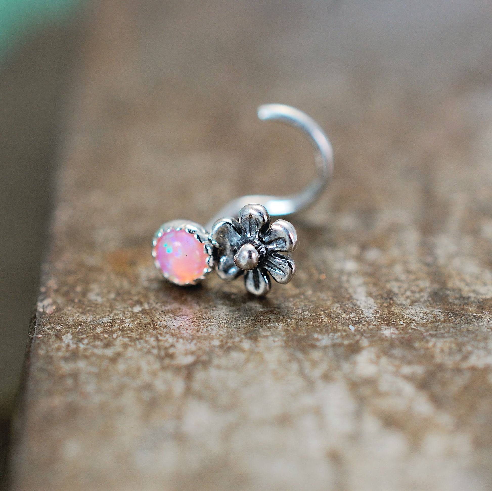 silver opal nose stud