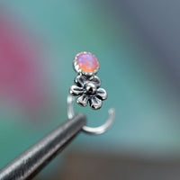 pink opal flower nose stud
