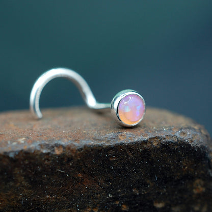 pink opal nose stud