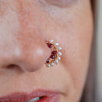 Garnet and Pearl Rose Gold Nose Ring