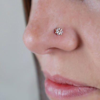Daisy Nose Stud with Rose Gold Center