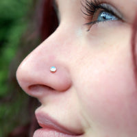 14 karat rose gold nose jewelry with rainbow moonstone gemstone