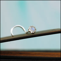sterling silver nose jewelry with rainbow moonstone gemstone