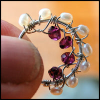 nickel-free nose jewelry in sterling silver nose hoop with garnets and pearls
