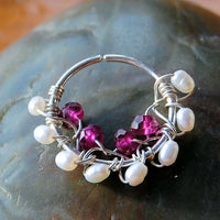 freshwater pearl and tiny garnet indian nose nath