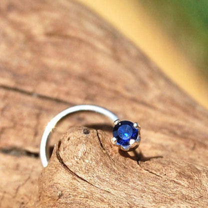 dainty sapphire nose stud set in sterling silver