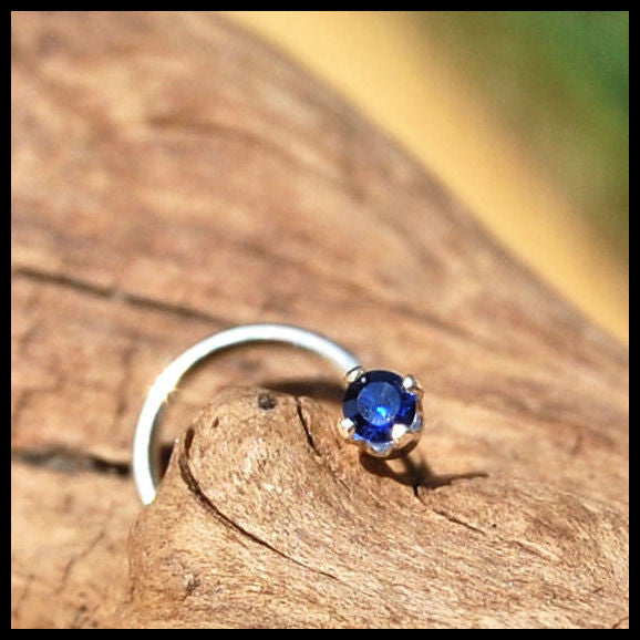 dainty sapphire nose stud set in sterling silver