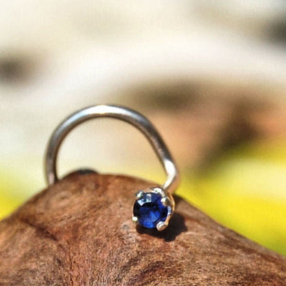 nickel-free sterling silver nose jewelry with dainty sapphire gemstone