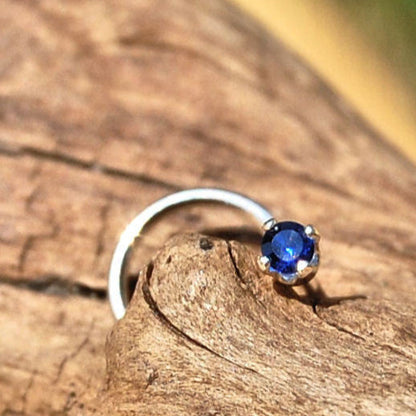 nickel-free sterling silver nose stud with dainty sapphire gemstone