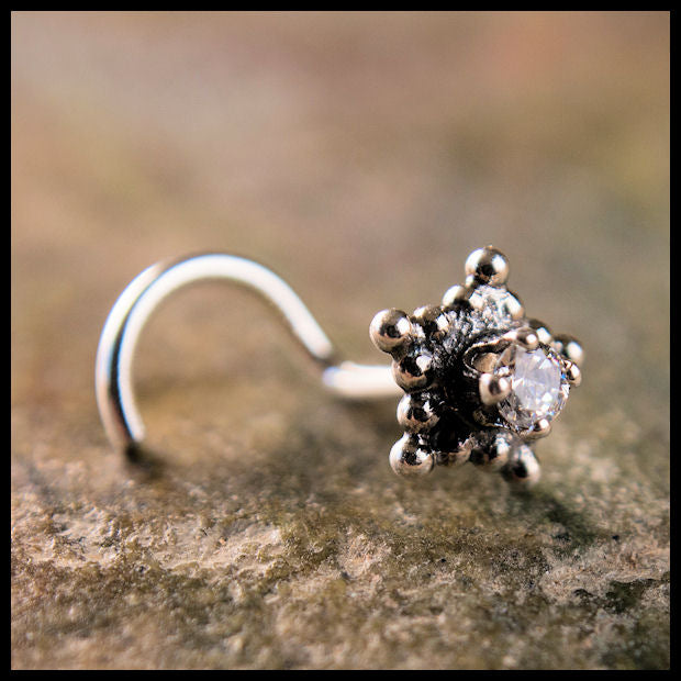 nickel-free sterling silver nose stud with zirconia gemstone