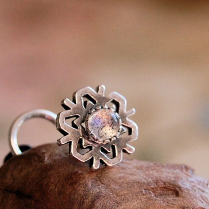 labradorite gemstone in nickel-free sterling silver nose stud