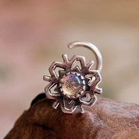 sterling silver snowflake nose stud with labradorite