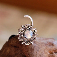 sterling silver snowflake nose stud with rainbow moonstone