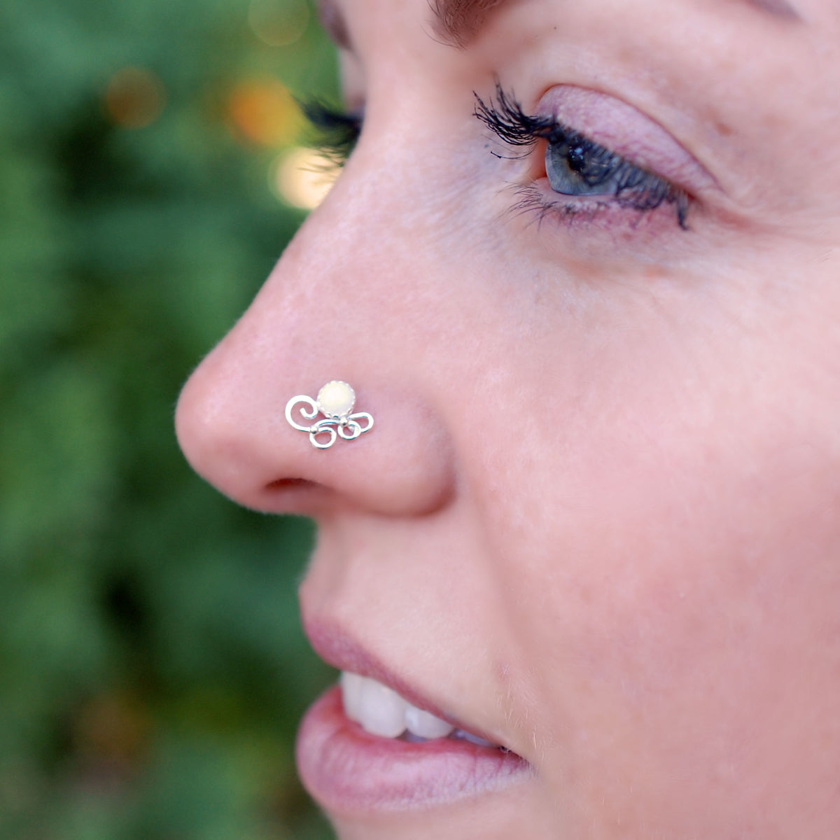 Handcrafted Nose Ring piercing in Sterling Silver with brown stones –  indiannosering