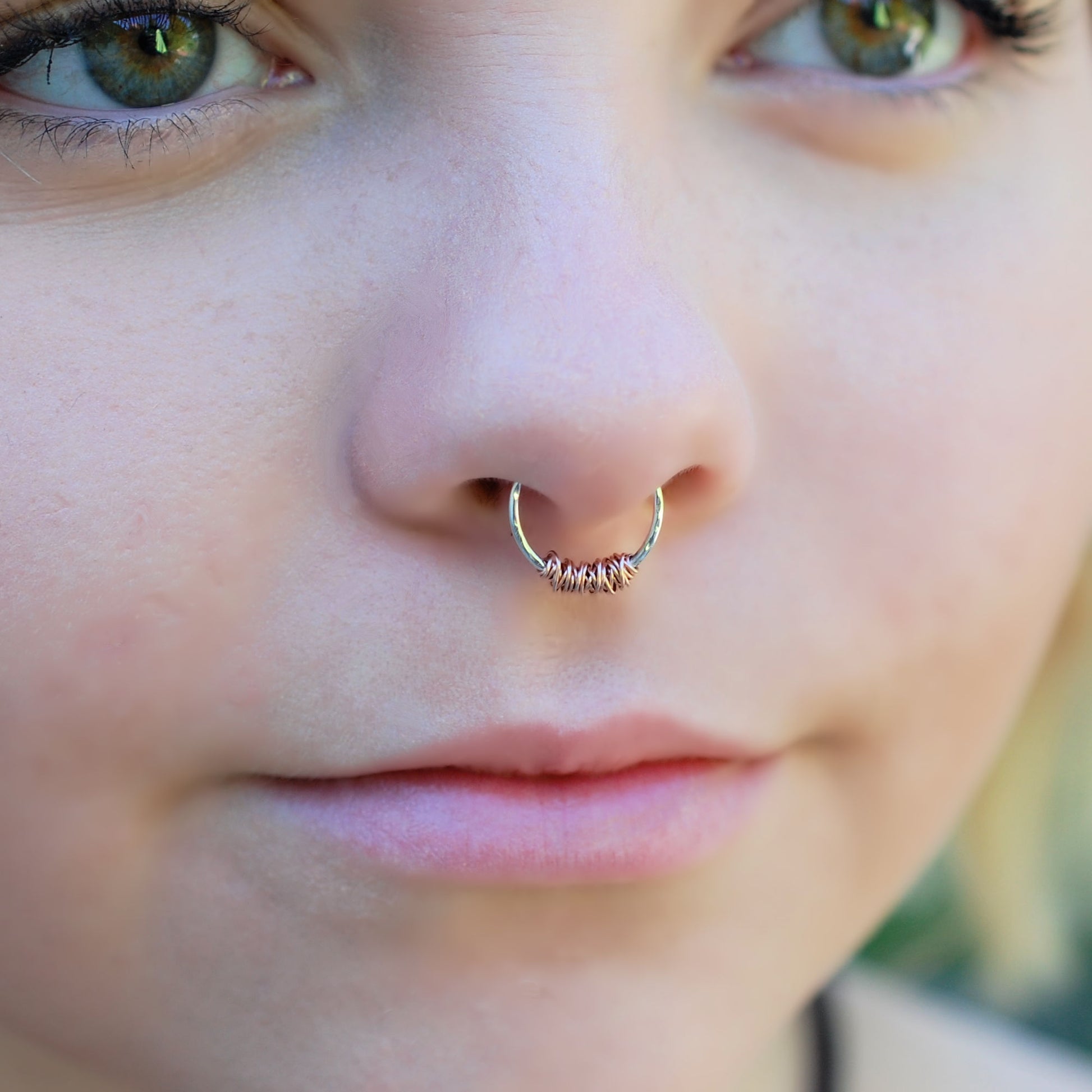 sterling silver septum ring with 14 karat rose gold