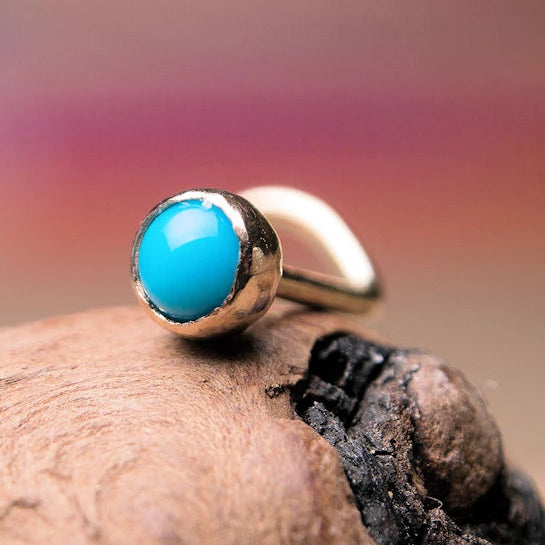 turquoise and 14 karat yellow gold nose stud