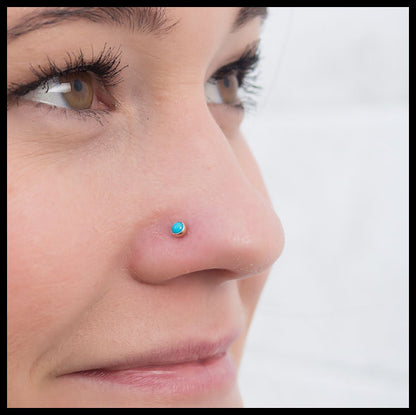 turquoise and 14 karat yellow gold nose jewelry
