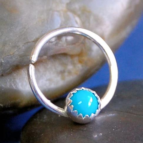 sterling silver and turquoise gemstone septum ring