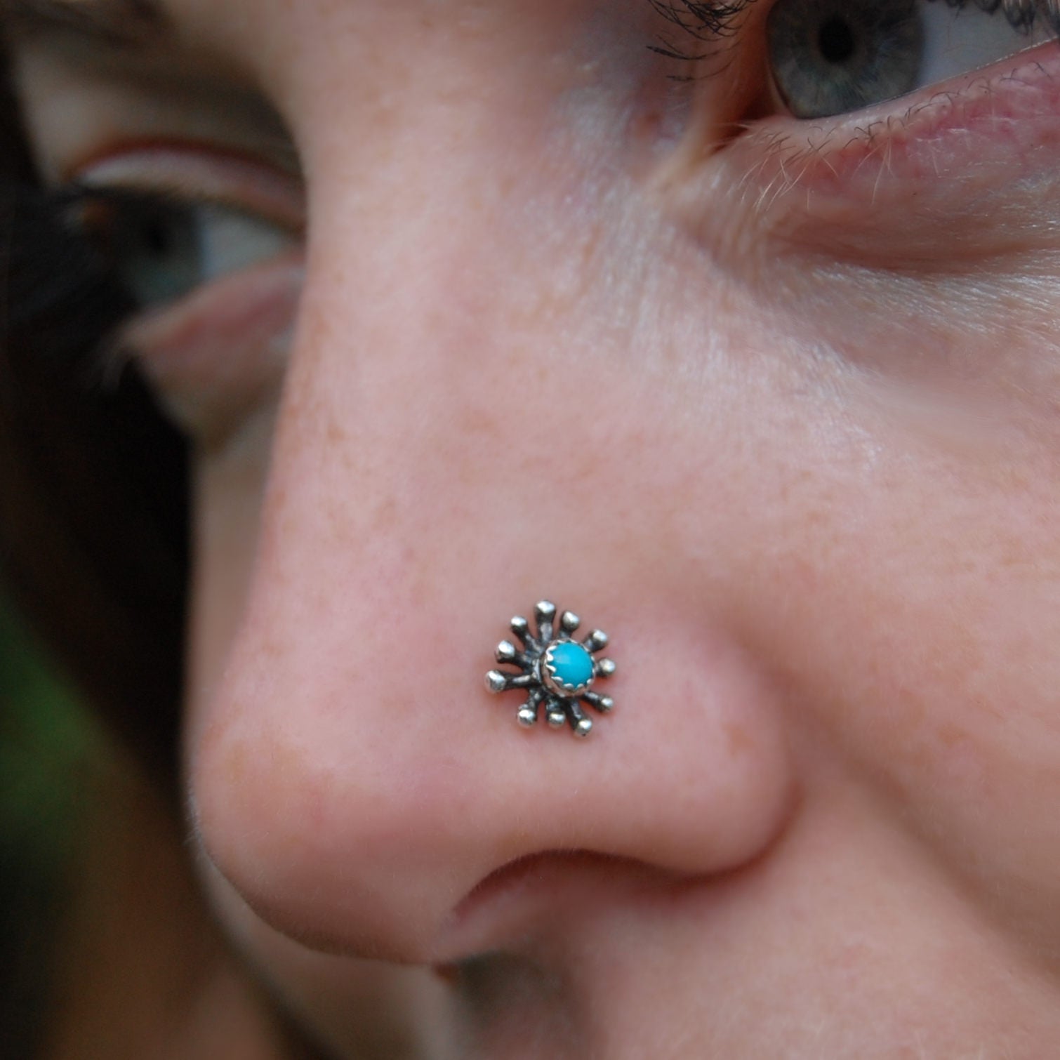 turquoise bold nose stud southwestern silver