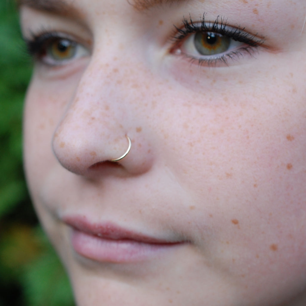 Tiny Double Hoop Gold Nose Ring Spiral Nose Ring 20 Gauge 8 mm Piercing Set  2￼ | eBay