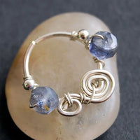 iolite gemstone and sterling silver nose ring