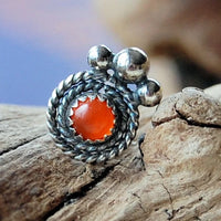 antiqued sterling silver filigree nose stud with mexican fire opal