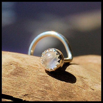 rainbow moonstone and sterling silver nose jewelry