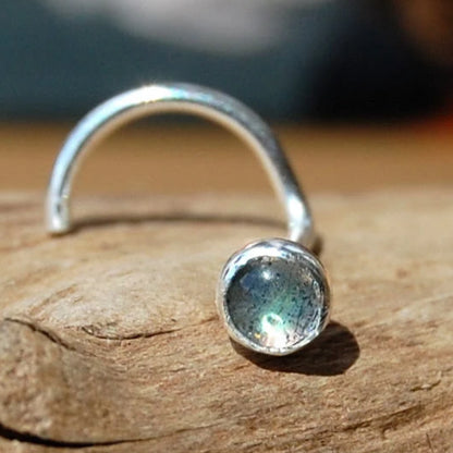 labradorite gemstone nose stud in sterling silver