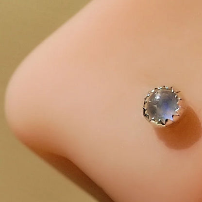 rainbow moonstone and sterling silver nose stud