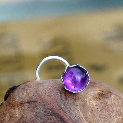 nickel-free sterling silver nose stud with amethyst gemstone