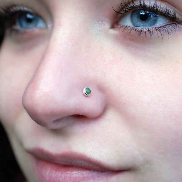jade gemstone and sterling silver nose stud