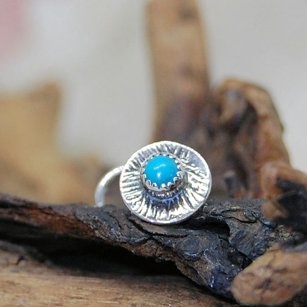 turquoise nose stud with antiqued sterling silver