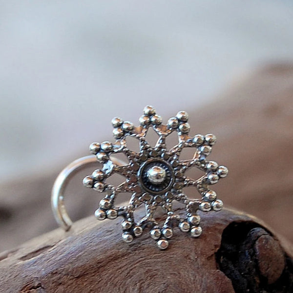 silver snowflake nose stud