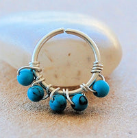 turquoise wrapped sterling silver nose nath